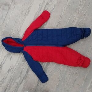 First Impressions Kids Snow Suit, Size 12 Months,22-25 lbs, Blue and Red, Hooded